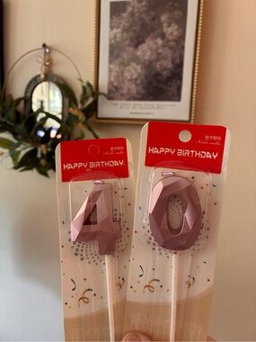 Happy Birthday Metallic Pink Number Candles - 4 and 0